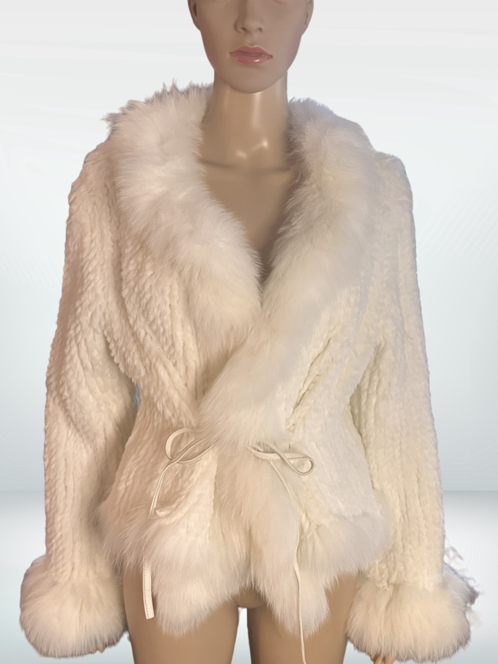 Chaarm Chunky Knit White Rabbit Sweater Jacket Med NWOT